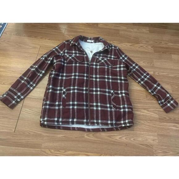 No Comment Tops - No comment Sherpa Lined Full Zip Flannel Shirt Size Small